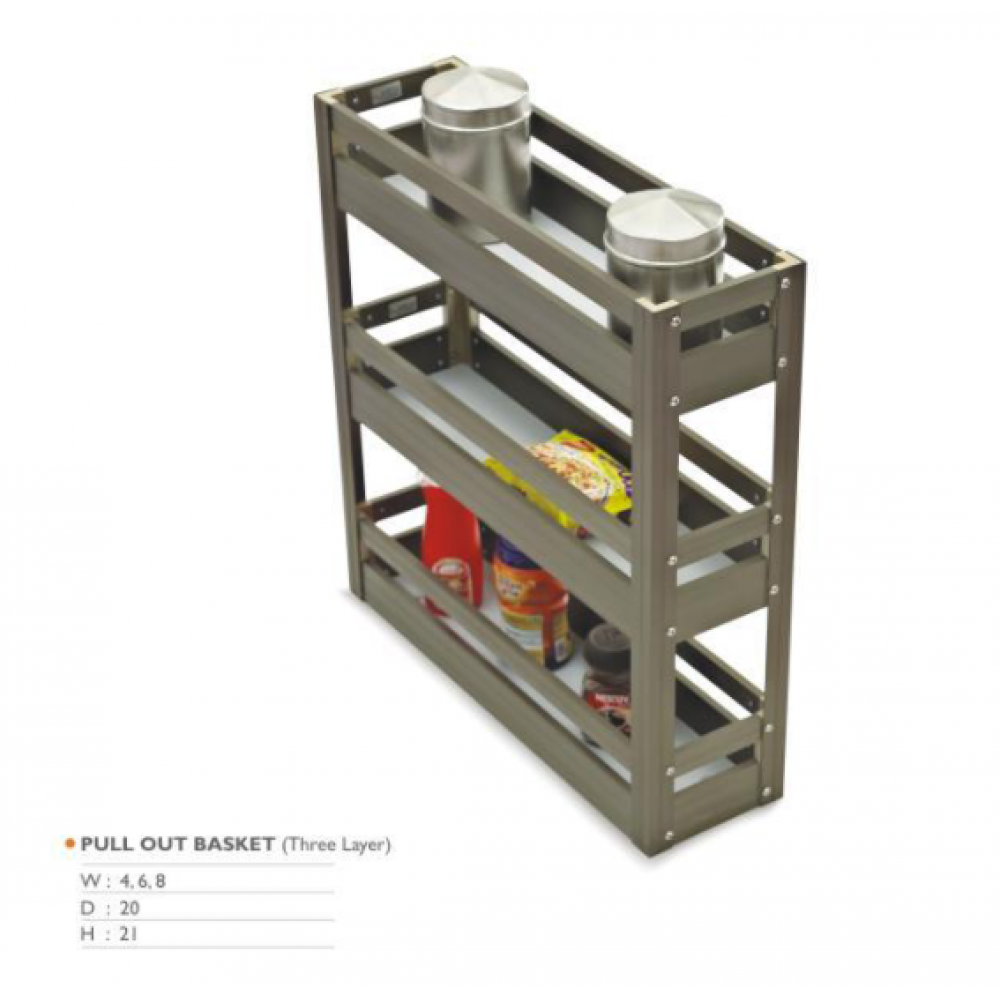 Aluminium modular Kitchen Three shelf Pullout  21 inches