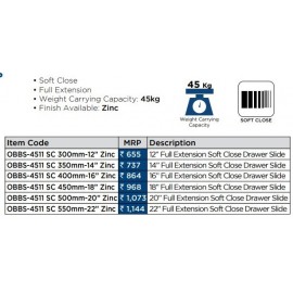 Ozone Soft Close Sliding Channel OBBS-4511SC – 45 kg Loading capcity 